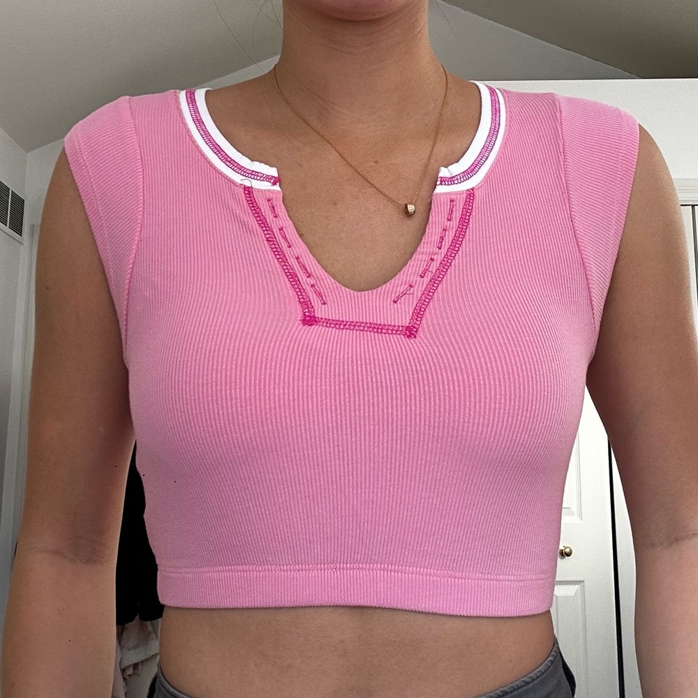 Pink and white crop top